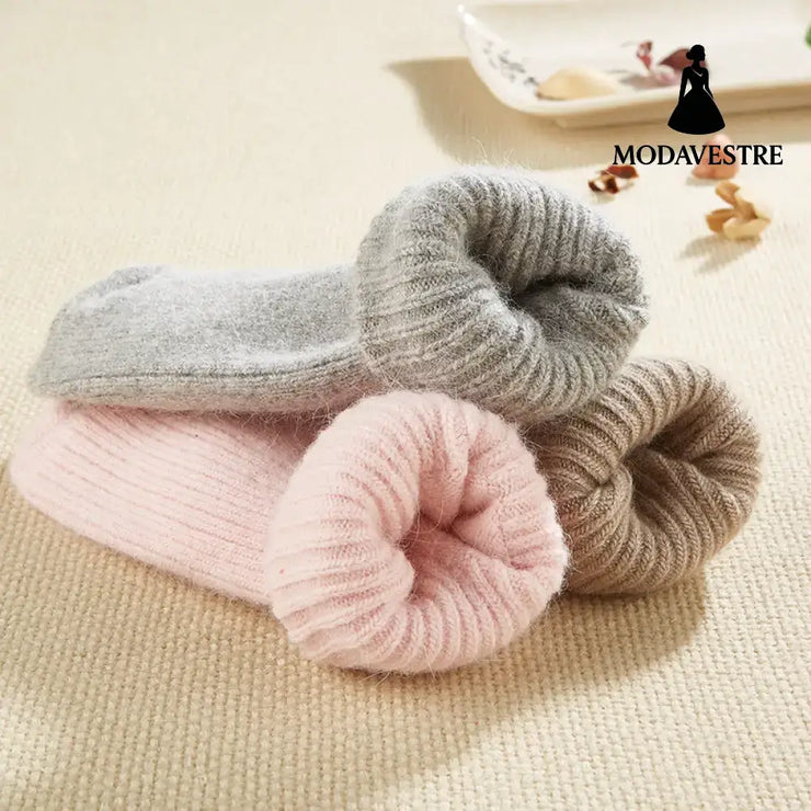 Double needle rabbit wool socks women