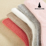 Double needle rabbit wool socks women