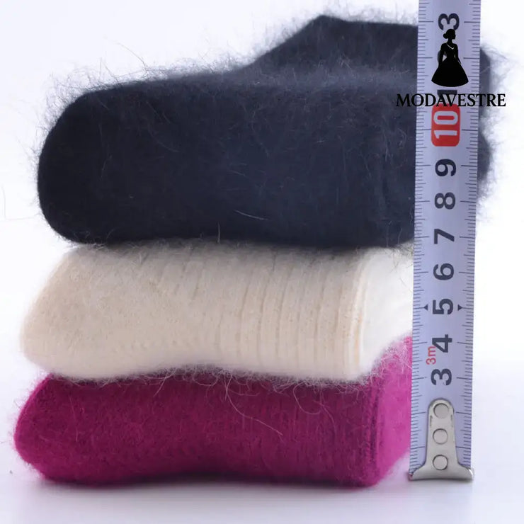 Double needle rabbit wool socks women