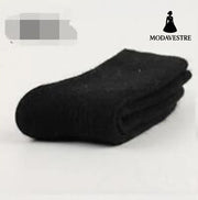 Double needle rabbit wool socks women Black / One size