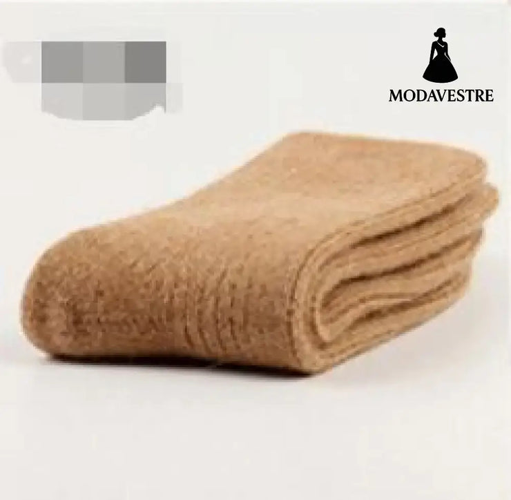 Double needle rabbit wool socks women Khaki / One size