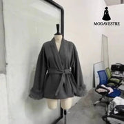 Double sided coat mid length warm jacket