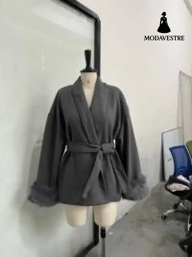 Double sided coat mid length warm jacket Gray / S