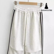 Drawstring elastic waist loose straight work pants