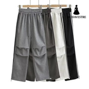 Drawstring elastic waist loose straight work pants