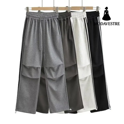 Drawstring elastic waist loose straight work pants