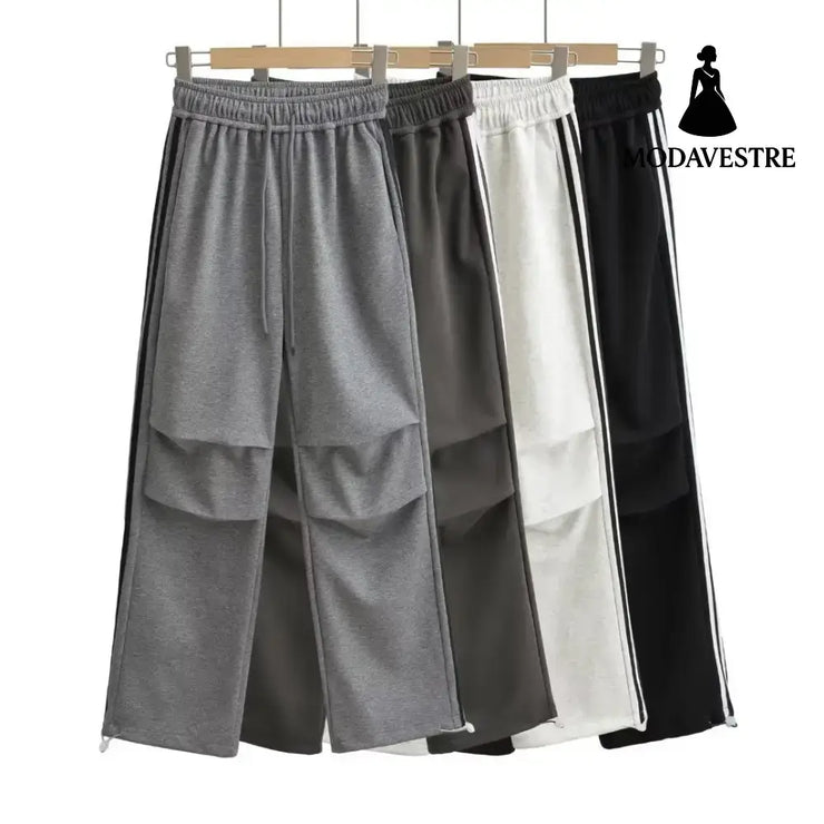 Drawstring elastic waist loose straight work pants
