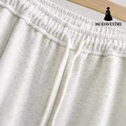 Drawstring elastic waist loose straight work pants