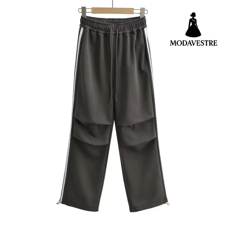 Drawstring elastic waist loose straight work pants Dark Gray 6028 / S