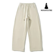 Drawstring high waisted solid color casual pants Apricot / S