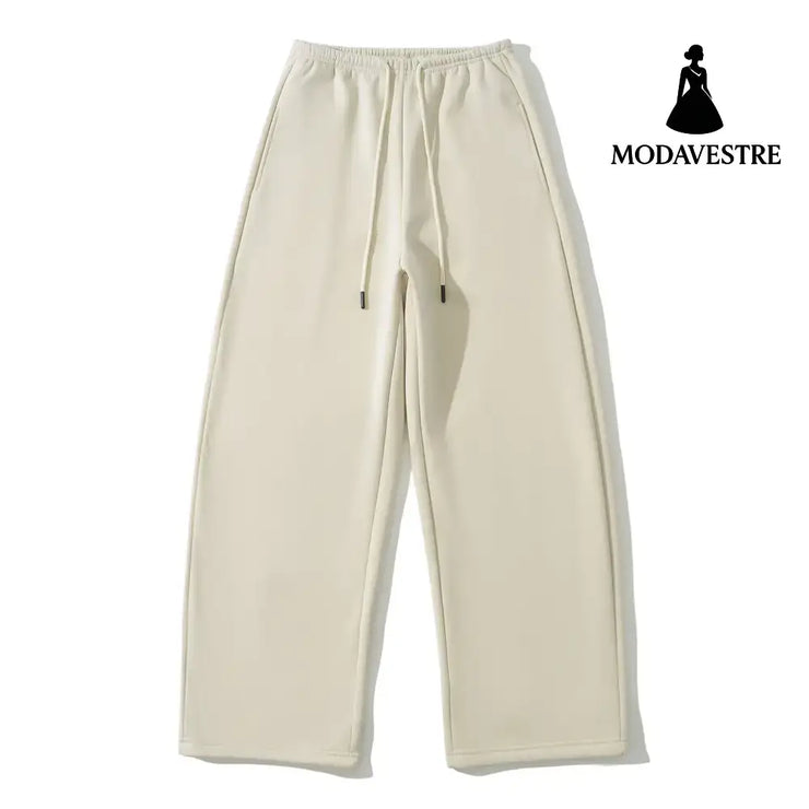 Drawstring high waisted solid color casual pants Apricot / S