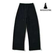 Drawstring high waisted solid color casual pants Black / S