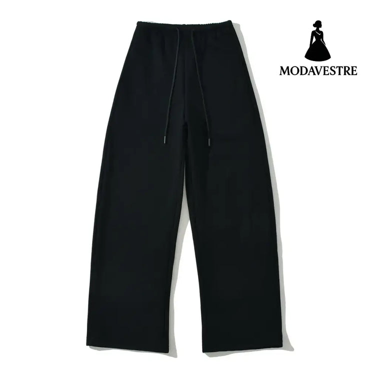 Drawstring high waisted solid color casual pants Black / S
