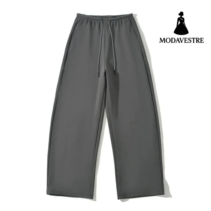 Drawstring high waisted solid color casual pants Carbon Gray / S