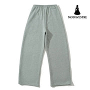 Drawstring high waisted solid color casual pants Light gray / S