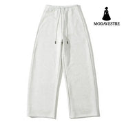 Drawstring high waisted solid color casual pants White flower gray / S