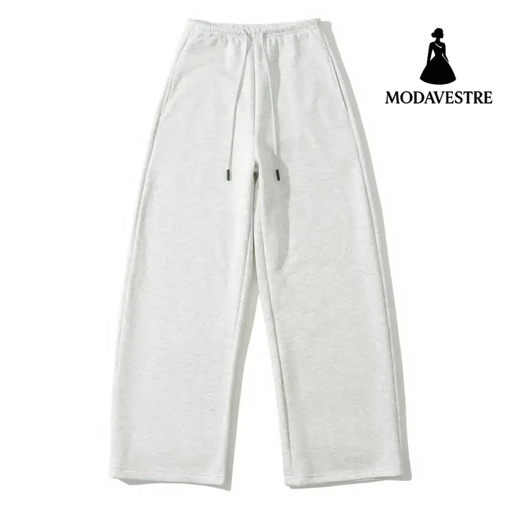 Drawstring high waisted solid color casual pants White flower gray / S