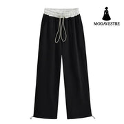 Drawstring loose pants Light gray mixed with black / S