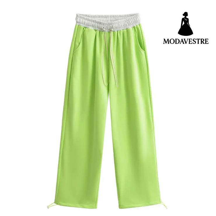 Drawstring loose pants Light gray mixed with green / S