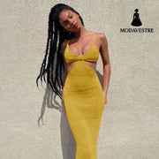 Dresses Party Club Elegant Hollow Out Dress Sundress Yellow / L