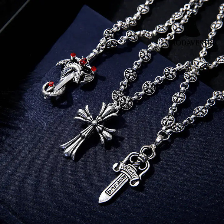 Electroplated Silver Grand Sword Pendant Cross Pendant