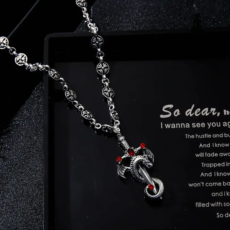 Electroplated Silver Grand Sword Pendant Cross Pendant A02 Necklace 60CM