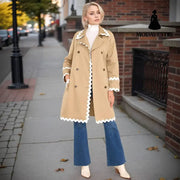 Elegant Chic White Wavy Neckline Double Breasted Coat Coat