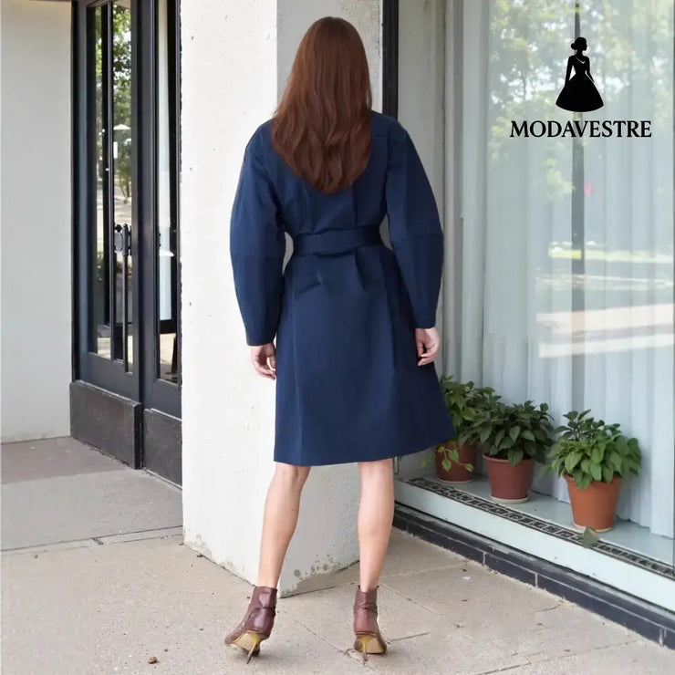 Elegant Round Neck Waist Trimming Elegant Trench Coat Coat