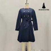 Elegant Round Neck Waist Trimming Elegant Trench Coat Coat