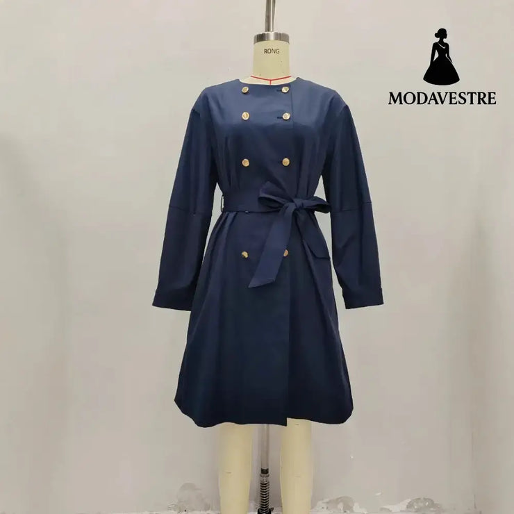 Elegant Round Neck Waist Trimming Elegant Trench Coat Coat