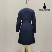 Elegant Round Neck Waist Trimming Elegant Trench Coat Coat