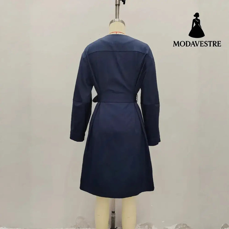 Elegant Round Neck Waist Trimming Elegant Trench Coat Coat