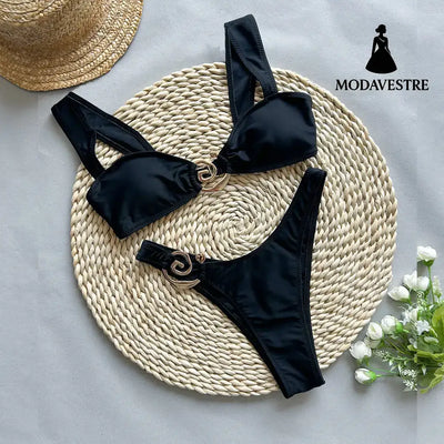 Elegant Solid Color Bikini Set – Women’s Two-Piece Swimsuit
