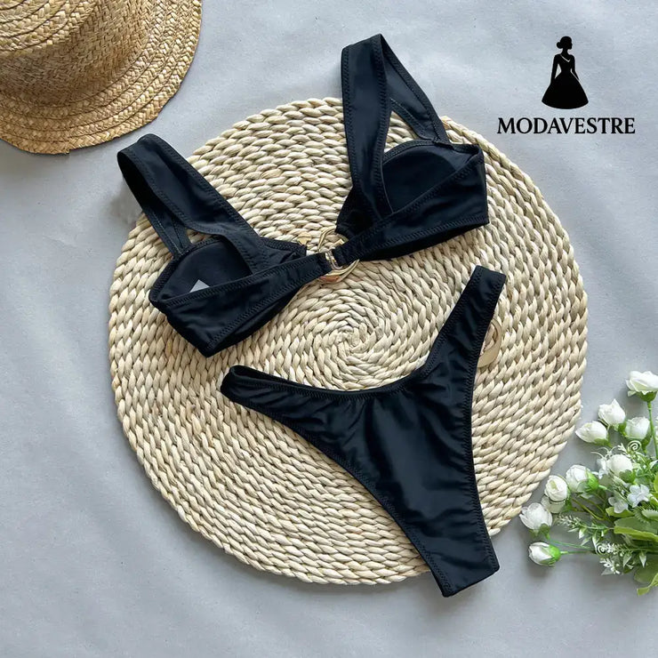 Elegant Solid Color Bikini Set – Women’s Two-Piece Swimsuit