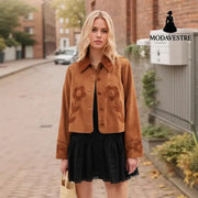 Elegant Vintage Suede Flower Short Coat Coat