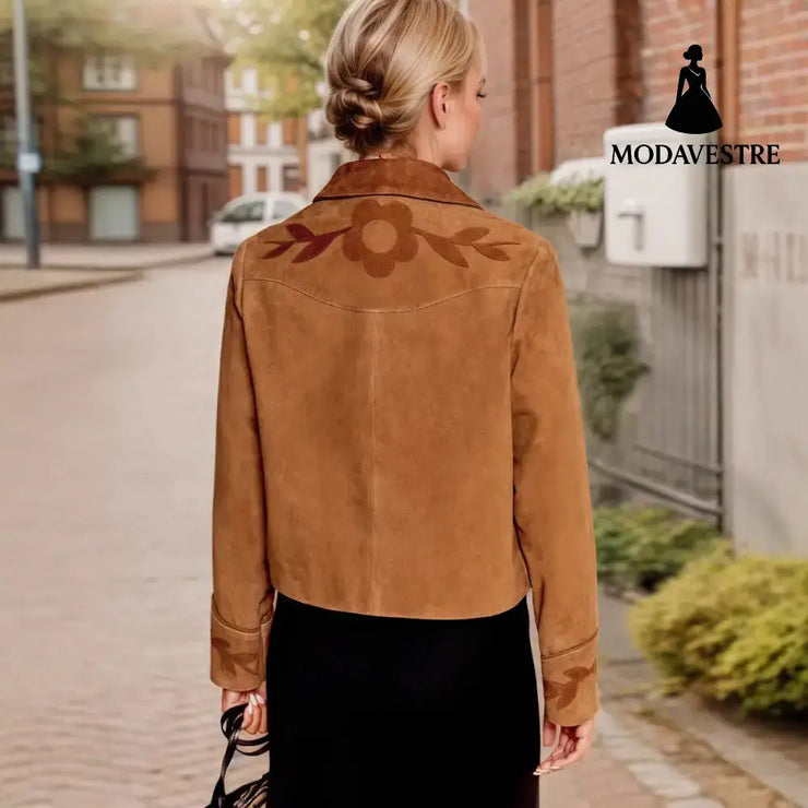 Elegant Vintage Suede Flower Short Coat Coat