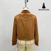 Elegant Vintage Suede Flower Short Coat Coat