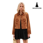 Elegant Vintage Suede Flower Short Coat Coat