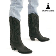 Embroidered Sleeve High Cowboy Boot For Women
