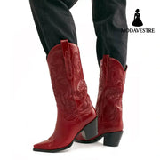 Embroidered Sleeve High Cowboy Boot For Women