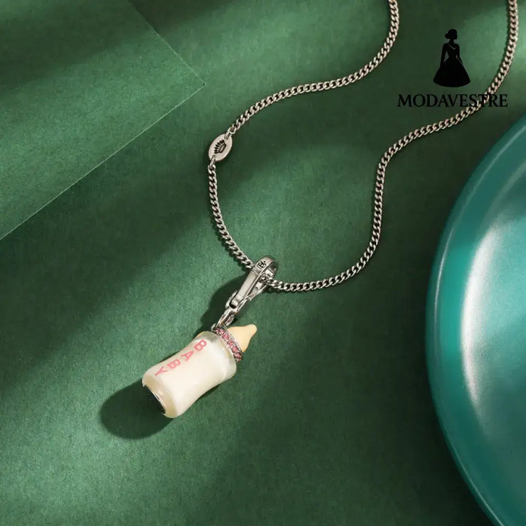 Enamel glazed diamond inlaid acrylic letter printing power bottle pendant necklace exquisite bottle pendant