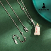 Enamel glazed diamond inlaid acrylic letter printing power bottle pendant necklace exquisite bottle pendant