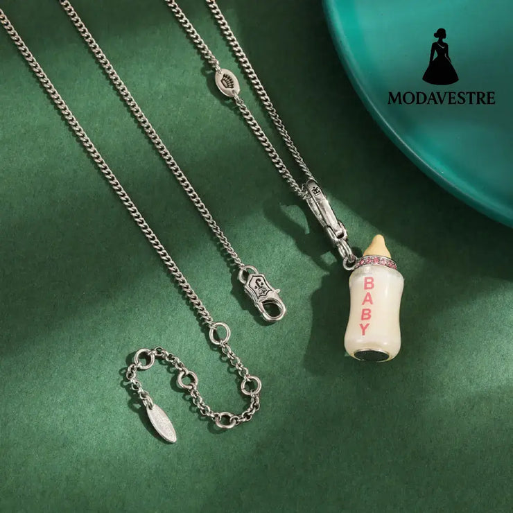 Enamel glazed diamond inlaid acrylic letter printing power bottle pendant necklace exquisite bottle pendant