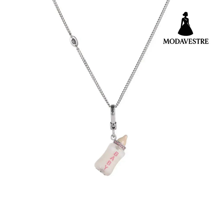 Enamel glazed diamond inlaid acrylic letter printing power bottle pendant necklace exquisite bottle pendant Pendant