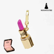Enamel glazed diamond studded metal letters Barbie pink lipstick rotatable pendant necklace Pendant [box Packaging]