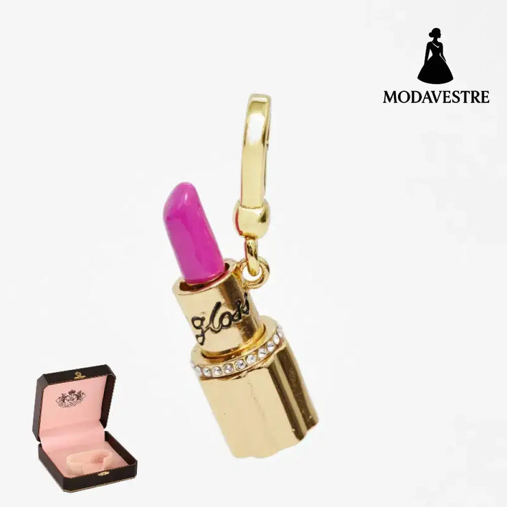 Enamel glazed diamond studded metal letters Barbie pink lipstick rotatable pendant necklace Pendant [box Packaging]