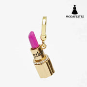 Enamel glazed diamond studded metal letters Barbie pink lipstick rotatable pendant necklace Pendant [No Packaging]