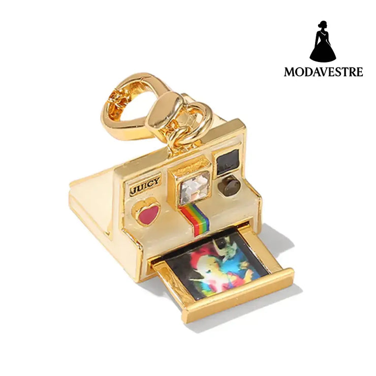 Enamel glazed three-dimensional Polaroid movable camera pendant high-end necklace Pendant