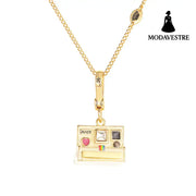 Enamel glazed three-dimensional Polaroid movable camera pendant high-end necklace