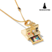 Enamel glazed three-dimensional Polaroid movable camera pendant high-end necklace